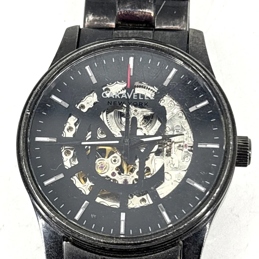 Caravelle New York By Bulova Men's‎ Automatic Gun Metal Watch 45A121 AS-IS